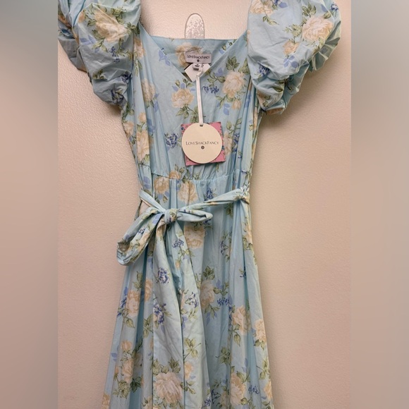 Love Shack Fancy X Target Estelle Blue Floral Puff Sleeve Midi Dress Size 10 NWT - Picture 6 of 9